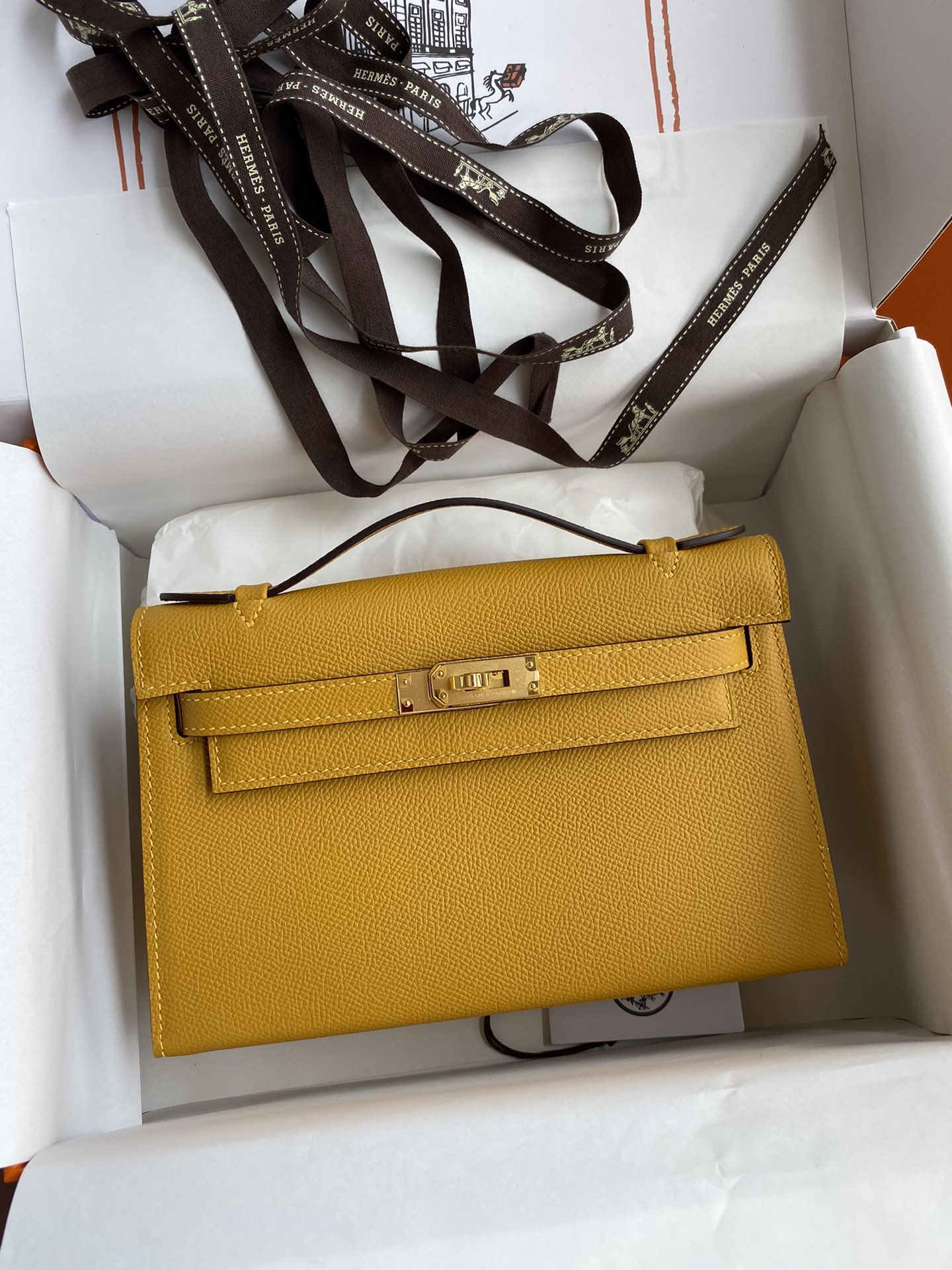 Hermes Mini Kelly Pochette 22cm Bag In Yellow Omber Epsom Leather